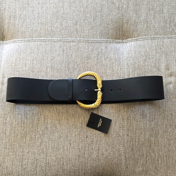 Martina Mori Accessories - Martina Mori OS Stretch Black Genuine Leather Belt, Lunar New Year Snake Buckle